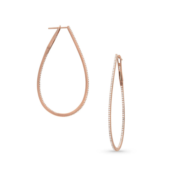 Dominique Cohen two inch oval hoop diamond earrings<br>nicknamed Carrie hoops, in 18k rose gold<span class='visuallyhidden'>Call, text 323-404-2959 for shopping help.</span>